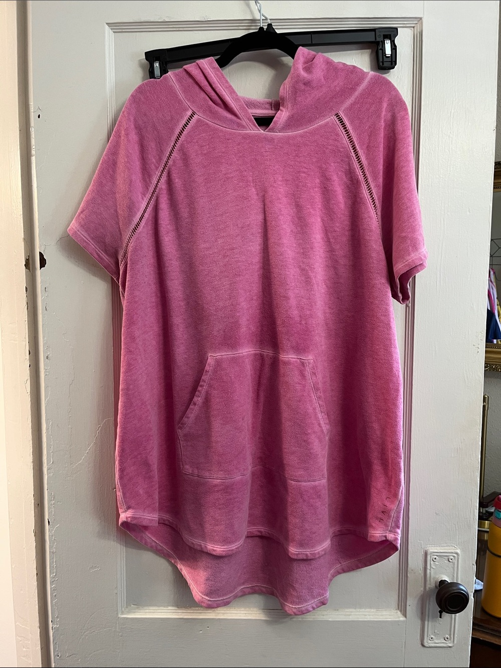 Livi Active Pink Short-Sleeve Hooded Pullover with Kangaroo Pocket